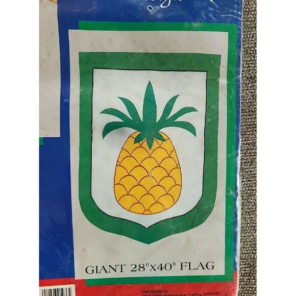 VTG Pineapple Garden Flag Tropical Four Star Decorative 1994 Green Nylon 28x40 - Picture 2 of 5